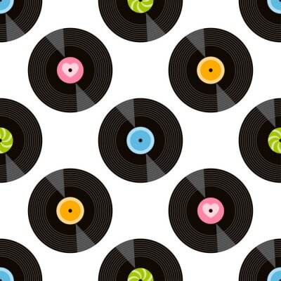 Behang Seamless pattern with vinil recordson white background