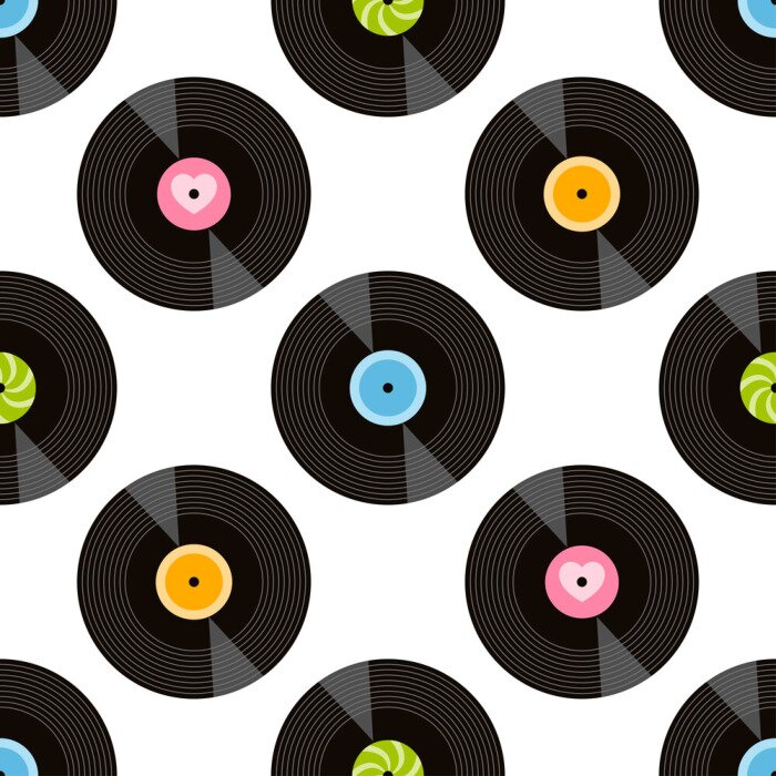 Behang Seamless pattern with vinil recordson white background