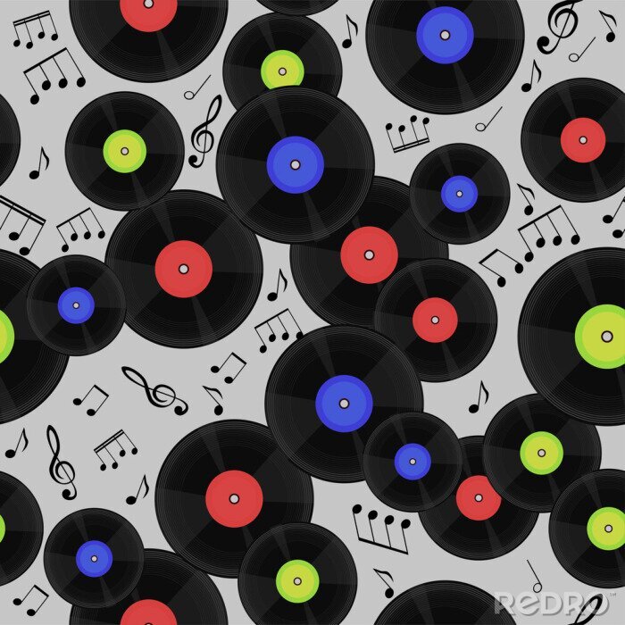 Behang Seamless pattern with vinyl records and notes.