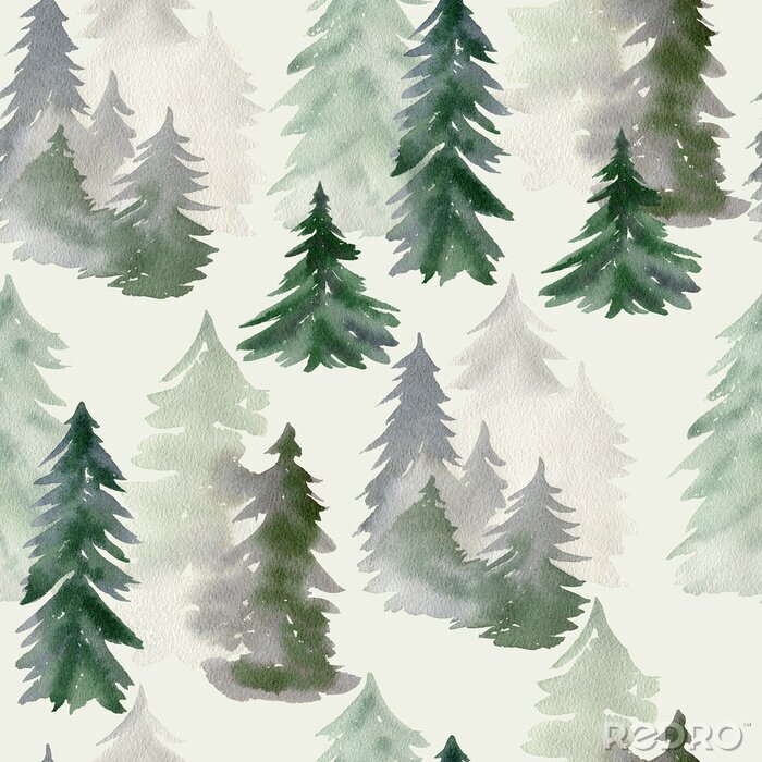 Behang Seamless pattern with watercolor tree.