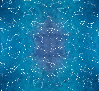 Behang Seamless pattern with zodiac constellations on watercolor background. Vector zodiac signs.