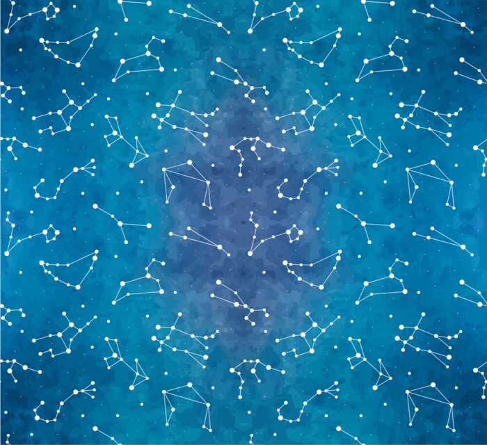 Behang Seamless pattern with zodiac constellations on watercolor background. Vector zodiac signs.