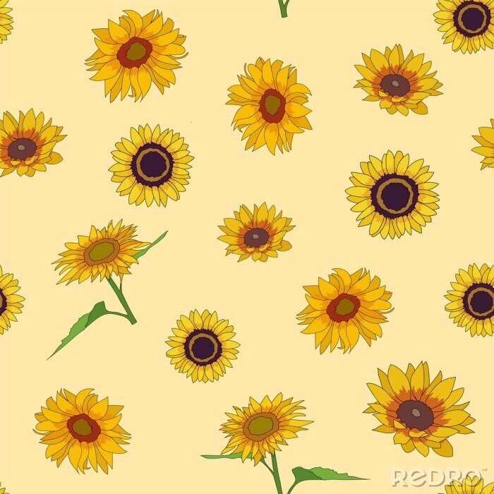 Behang Seamless repeating pattern of sunflowers for wallpaper 