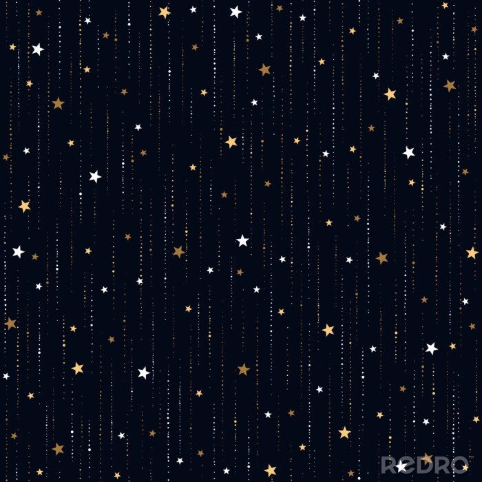 Behang Seamless space pattern with gold star rain on dark blue background