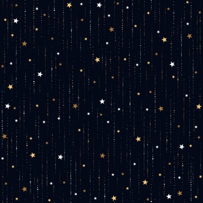 Behang Seamless space pattern with gold star rain on dark blue background