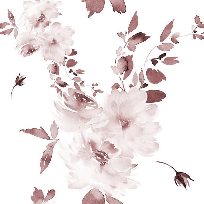 Behang Seamless summer pattern with watercolor flowers handmade.