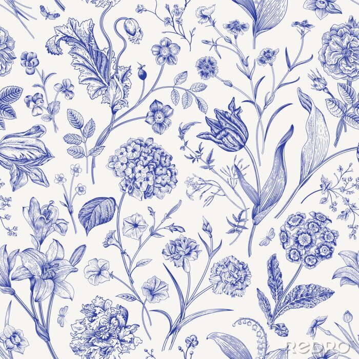 Behang Seamless vector floral pattern. Classic illustration. Toile de Jouy