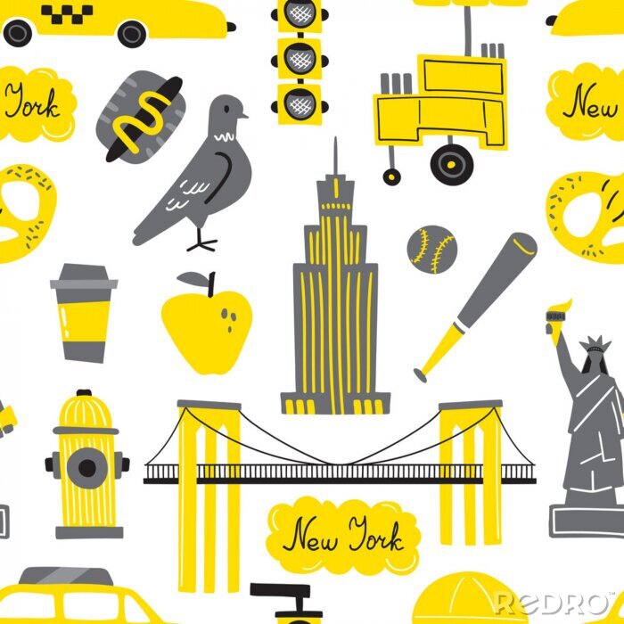 Behang Seamless vector pattern with New York city symbols