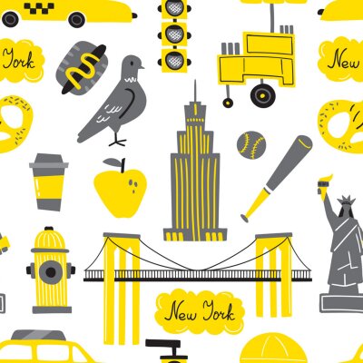 Behang Seamless vector pattern with New York city symbols