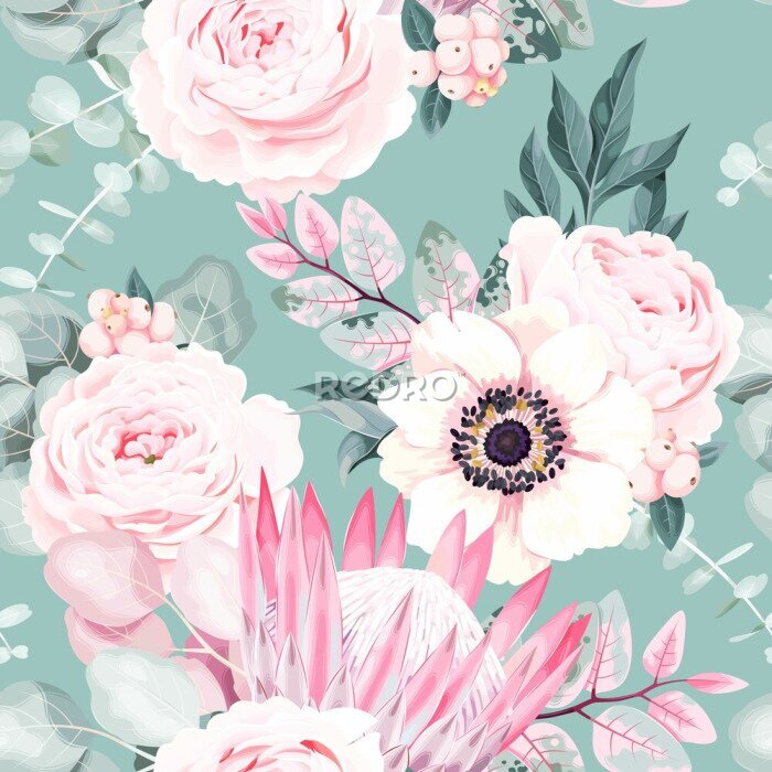 Behang Seamless vector pattern with pastel vintage flower