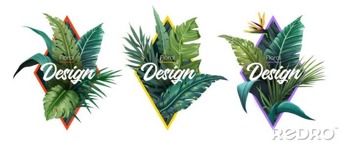 Behang Set of Summer Bright tropical design elements. Print on T-shirts, sweatshirts, cases for mobile phones, souvenirs. Vector illustration