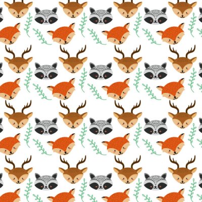 Behang Set schattige dieren hoofd achtergrond ontwerp vector illustratie