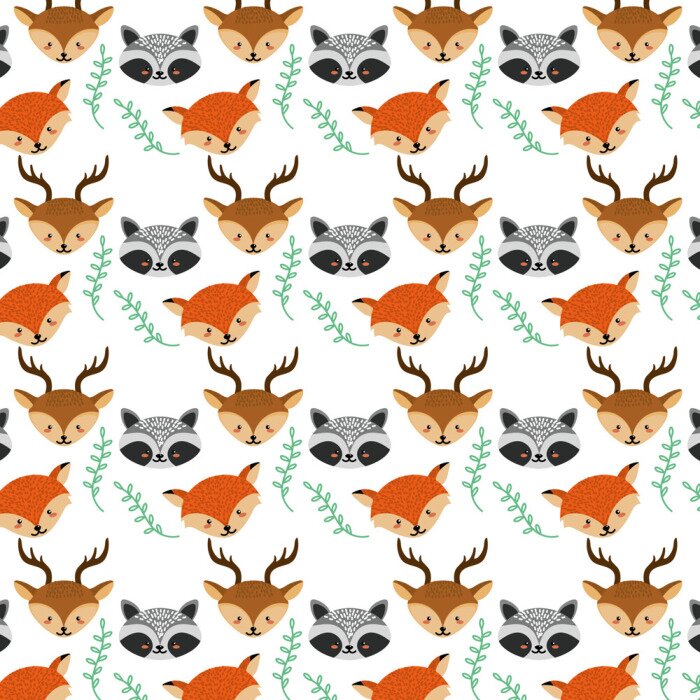 Behang Set schattige dieren hoofd achtergrond ontwerp vector illustratie