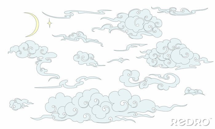 Behang Set van wolken in Chinese stijl