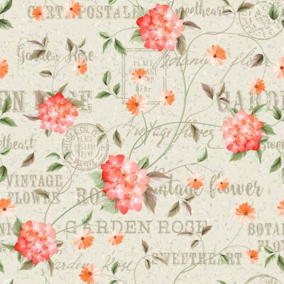 Behang Shabby chic met bloemen en letters