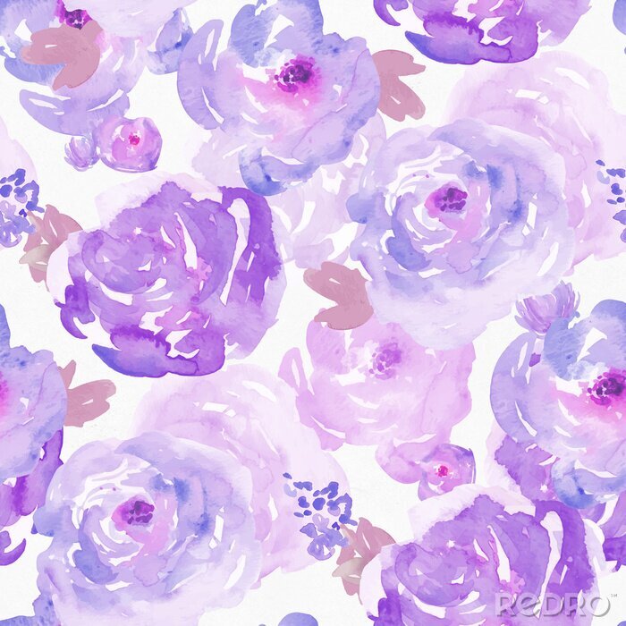 Behang Shabby chique paarse aquarel bloemen