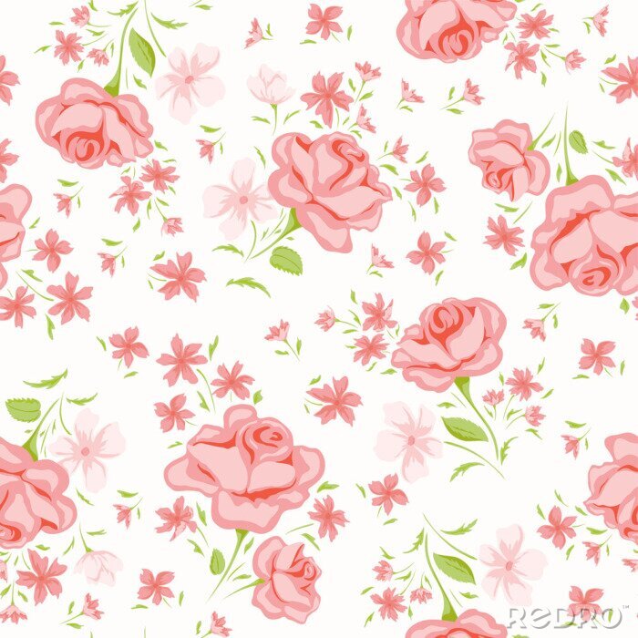 Behang Shabby chique roze geschilderde bloemen