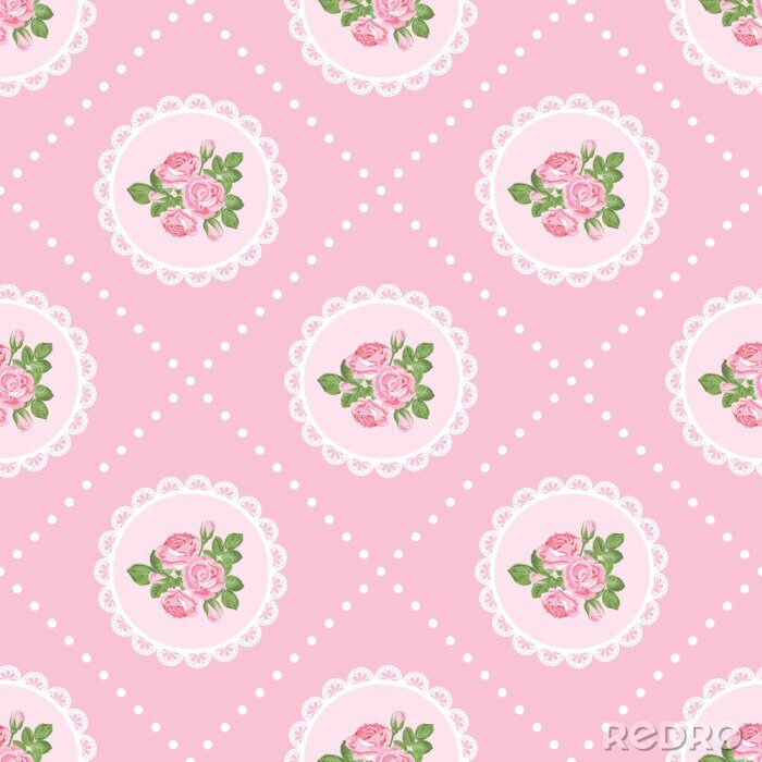 Behang Shabby stijl bloemen op een roze achtergrond