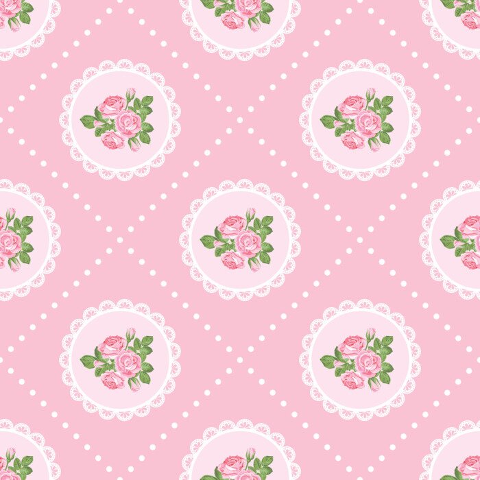 Behang Shabby stijl bloemen op een roze achtergrond