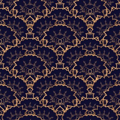 Behang Sierbloemen en bladeren in imitatiegoudtinten