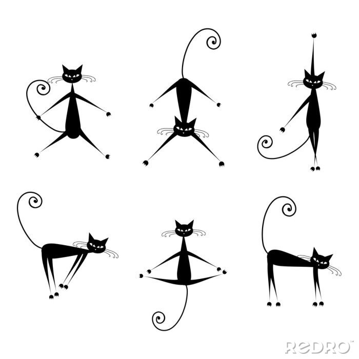 Behang Sierlijke katten silhouetten zwart voor uw ontwerp