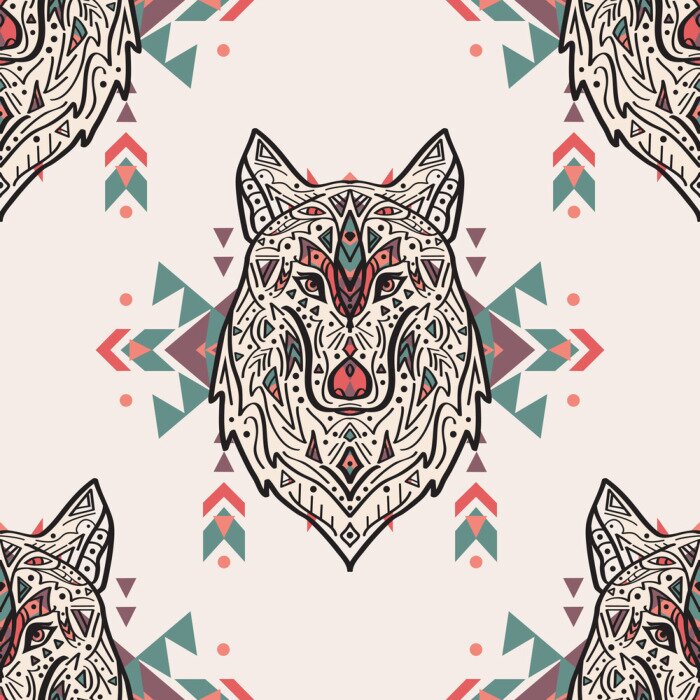 Behang Sierwolven met kleurrijke vormen