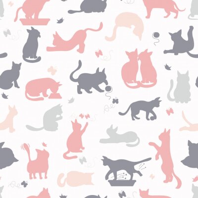 Behang Silhouetten van muizen en garen katten