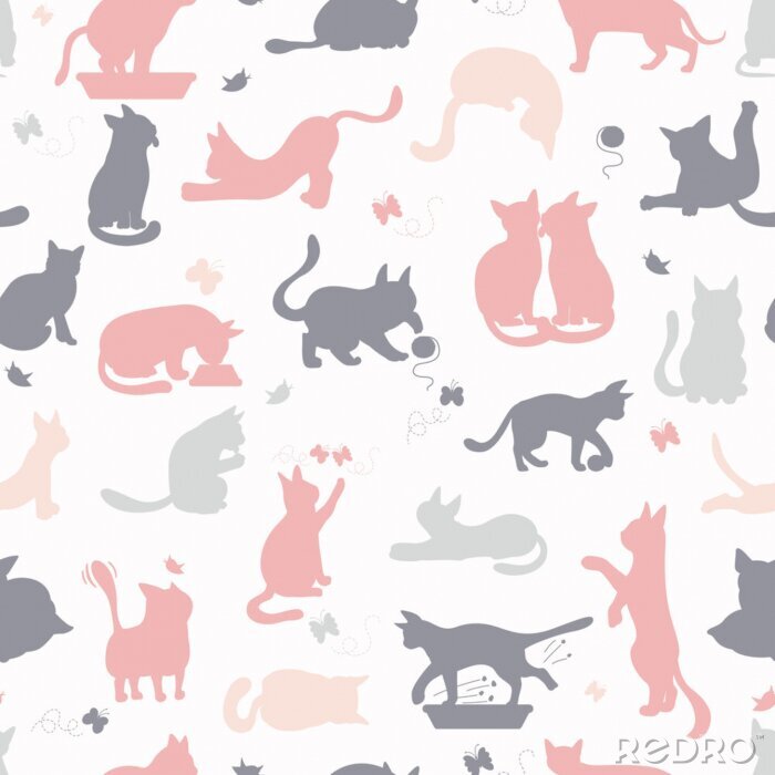 Behang Silhouetten van muizen en garen katten