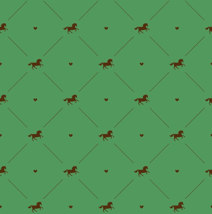 Behang Silhouetten van paarden en harten op een groene achtergrond