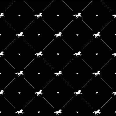 Behang Silhouetten van paarden en harten op een zwarte achtergrond