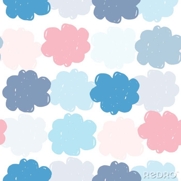 Behang Simple colored clouds seamless pattern. Weather background. Rain backdrop. Texture for wallpaper, background, scrapbook. Vector illustration