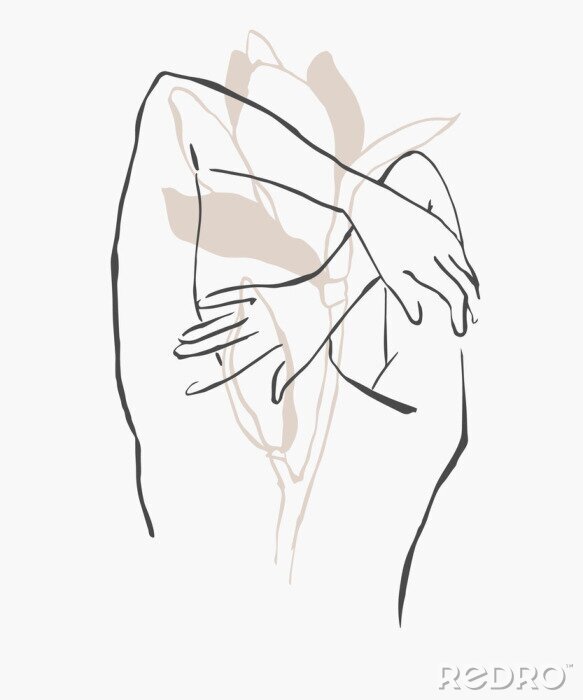 Behang Simple hand drawn trendy line silhouette woman. Modern minimalism art, aesthetic contour. Abstract women's silhouette, minimalist style. Scandinavian print