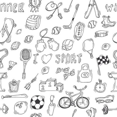 Behang Sketch style sport seamless pattern