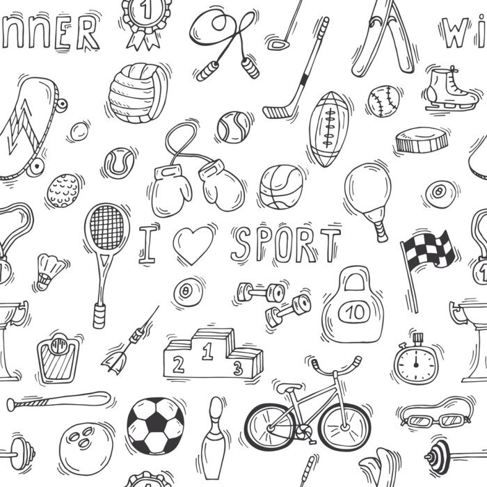 Behang Sketch style sport seamless pattern