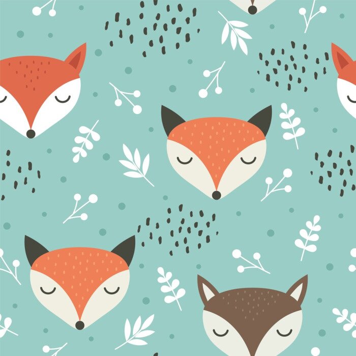 Behang Slapende vossenkoppen op een groene achtergrond