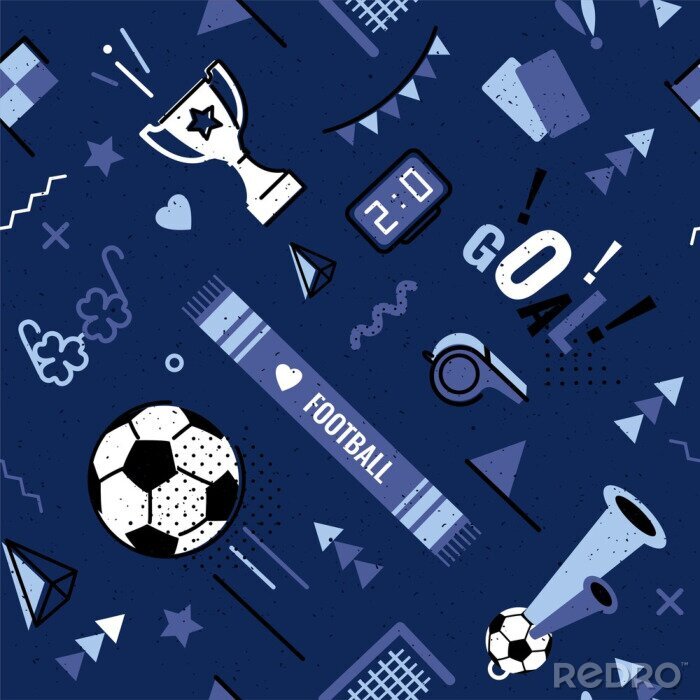 Behang Soccer/football abstract background in 80s memphis style. Seamless memphis pattern for posers and cards. Vector illustration