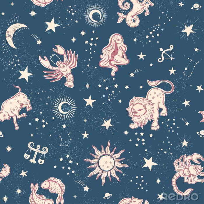 Behang Space Galaxy constellation seamless pattern print could be used for textile, zodiac star yoga mat, phone case