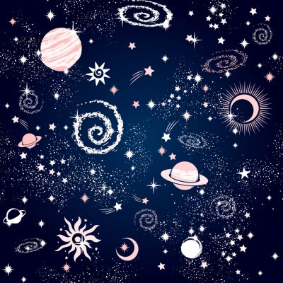 Behang Space Galaxy constellation seamless pattern print could be used for textile, zodiac star yoga mat, phone case