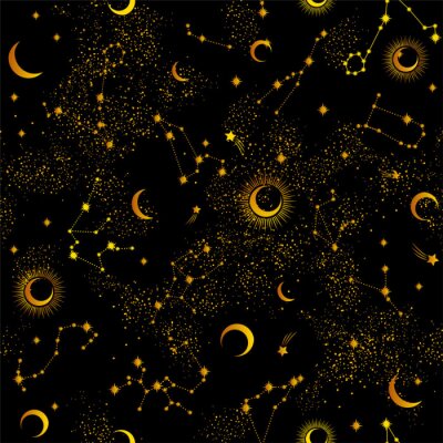 Behang Space Galaxy constellation seamless pattern print could be used for textile, zodiac star yoga mat, phone case