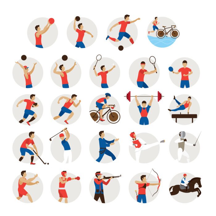 Behang Sport Atleten, Mannen Icons Set, Atletiek, Games, Sportman, Symbol