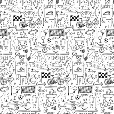 Behang Sport hand getrokken naadloos patroon