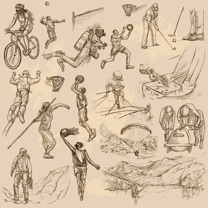 Behang Sport mix - Een hand getekende vector collectie