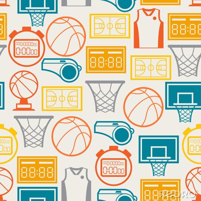 Behang Sport naadloze patroon met basketbal iconen in vlakke stijl.