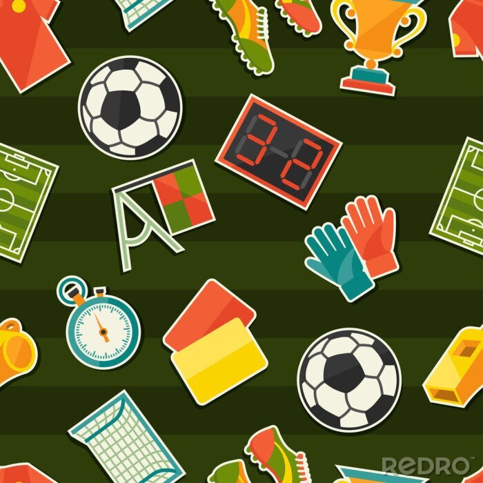 Behang Sport naadloze patroon met voetbal (voetbal) stickers.