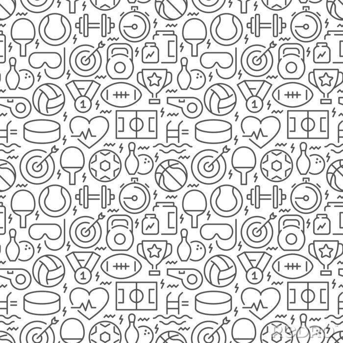 Behang Sport seamless pattern with thin line icons