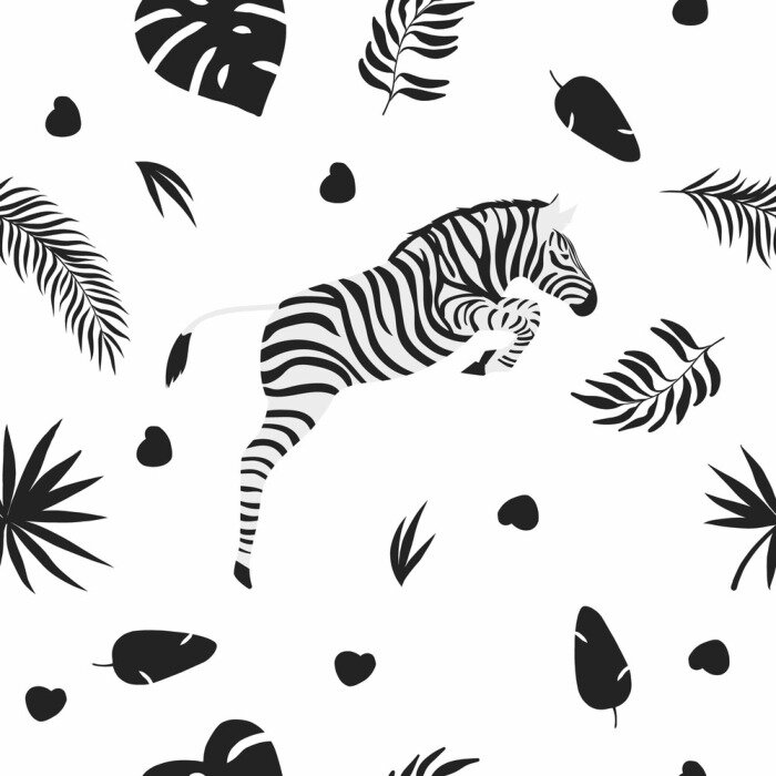 Behang Springende zebra en planten