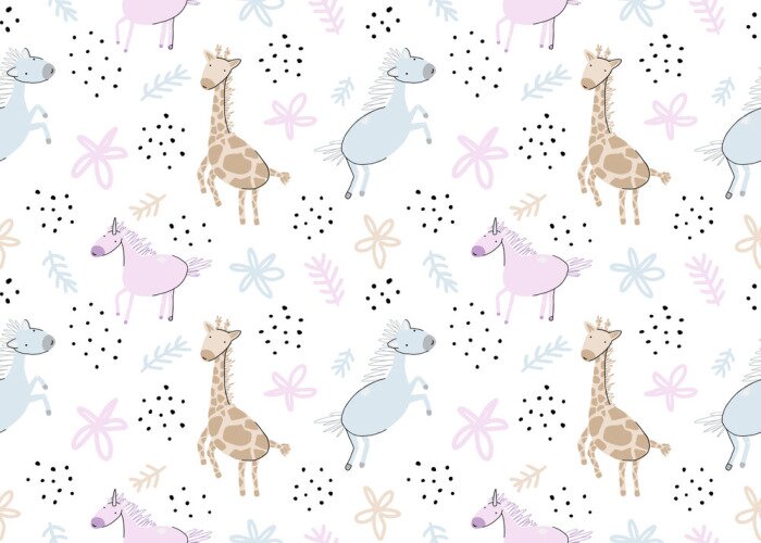 Behang Sprookjesachtige eenhoorns en giraffen