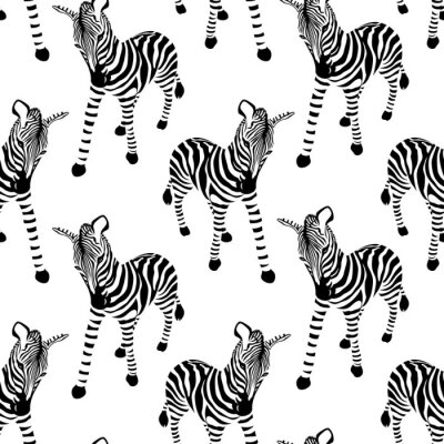 Behang Staande zebra's op een witte achtergrond