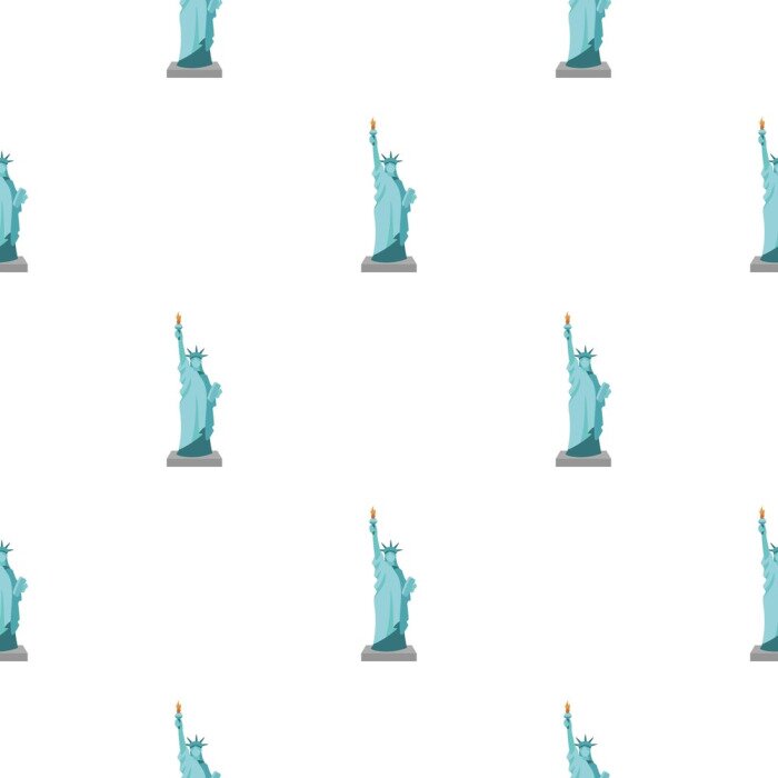 Behang Standbeeld van vrijheid pictogram in cartoon stijl geïsoleerd op een witte achtergrond. Verenigde Staten land patroon voorraad vectorillustratie