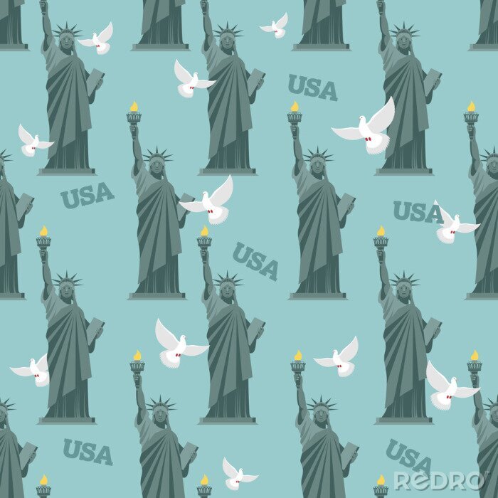 Behang Statue of Liberty en de duif naadloos patroon. Nationaal symbool o